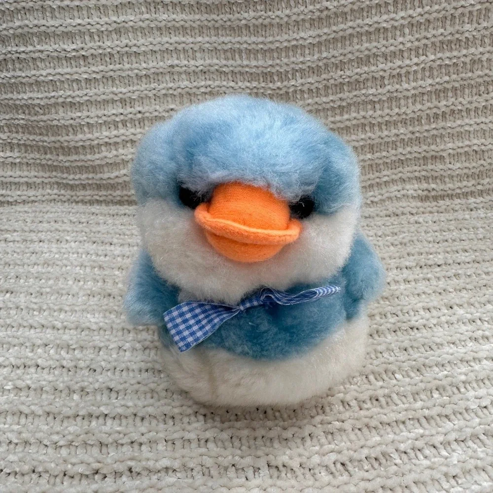 Vintage Duckling Plush Blue White‎ Stuffed Animal Toy Lovey Nursery Decor 7 in